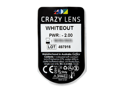 CRAZY LENS - WhiteOut - dioptrické jednodenné (2 šošovky) - Vzhľad blistra so šošovkou