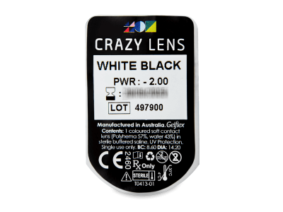 CRAZY LENS - White Black - dioptrické jednodenné (2 šošovky) - Vzhľad blistra so šošovkou