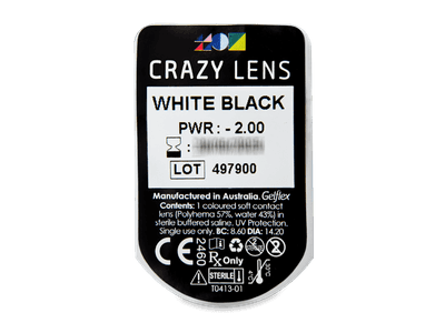 CRAZY LENS - White Black - dioptrické jednodenné (2 šošovky) - Vzhľad blistra so šošovkou