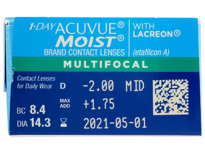 1 Day Acuvue Moist Multifocal (30 šošoviek) - Náhľad parametrov šošoviek