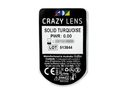 CRAZY LENS - Solid Turquoise - nedioptrické jednodenné (2 šošovky) - Vzhľad blistra so šošovkou