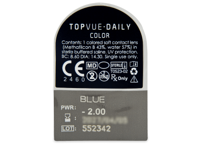 TopVue Daily Color - Blue - dioptrické denné (2 šošovky) - Vzhľad blistra so šošovkou