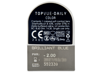 TopVue Daily Color - Brilliant Blue - dioptrické denné (2 šošovky) - Vzhľad blistra so šošovkou