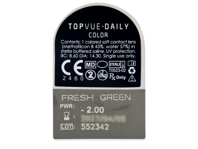 TopVue Daily Color - Fresh Green - dioptrické denné (2 šošovky) - Vzhľad blistra so šošovkou