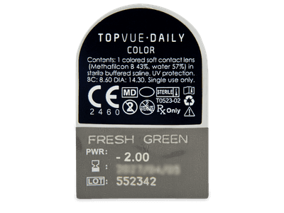 TopVue Daily Color - Fresh Green - dioptrické denné (2 šošovky) - Vzhľad blistra so šošovkou