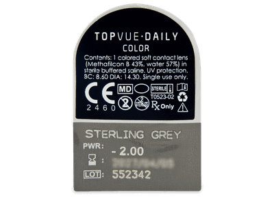 TopVue Daily Color - Sterling Grey - dioptrické denné (2 šošovky) - Vzhľad blistra so šošovkou