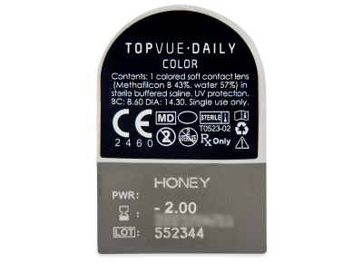 TopVue Daily Color - Honey - dioptrické denné (2 šošovky) - Vzhľad blistra so šošovkou