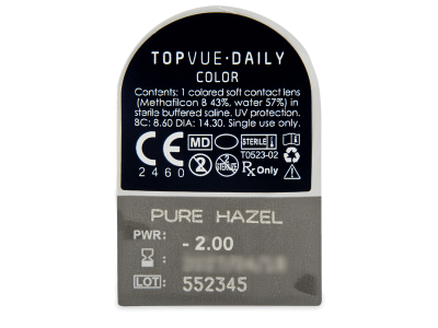 TopVue Daily Color - Pure Hazel - dioptrické denné (2 šošovky) - Vzhľad blistra so šošovkou