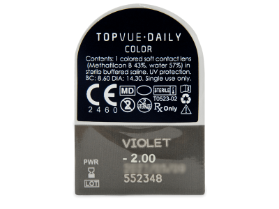 TopVue Daily Color - Violet - dioptrické denné (2 šošovky) - Vzhľad blistra so šošovkou