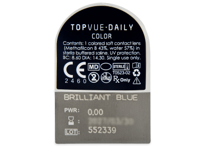 TopVue Daily Color - Brilliant Blue - nedioptrické denné (2 šošovky) - Vzhľad blistra so šošovkou