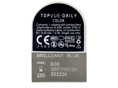 TopVue Daily Color - Brilliant Blue - nedioptrické denné (2 šošovky) - Vzhľad blistra so šošovkou