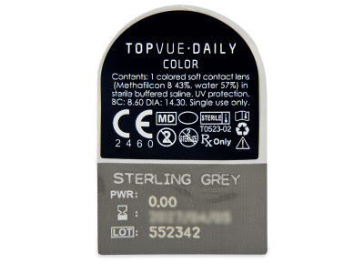 TopVue Daily Color - Sterling Grey - nedioptrické denné (2 šošovky) - Vzhľad blistra so šošovkou