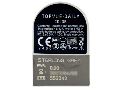 TopVue Daily Color - Sterling Grey - nedioptrické denné (2 šošovky) - Vzhľad blistra so šošovkou