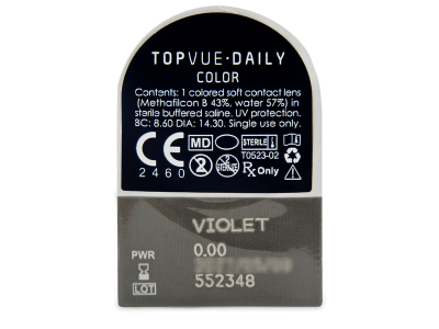 TopVue Daily Color - Violet - nedioptrické denné (2 šošovky) - Vzhľad blistra so šošovkou