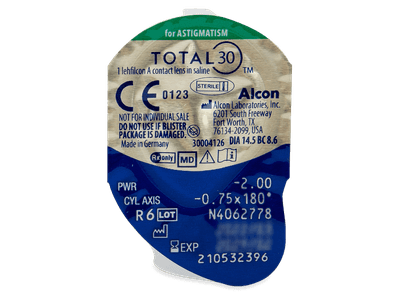 TOTAL30 for Astigmatism (3 šošovky) - Vzhľad blistra so šošovkou