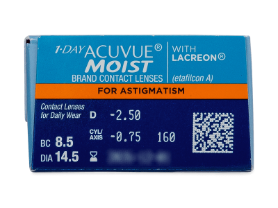 1 Day Acuvue Moist for Astigmatism (30 šošoviek) - Náhľad parametrov šošoviek