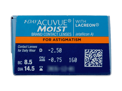 1 Day Acuvue Moist for Astigmatism (30 šošoviek) - Náhľad parametrov šošoviek